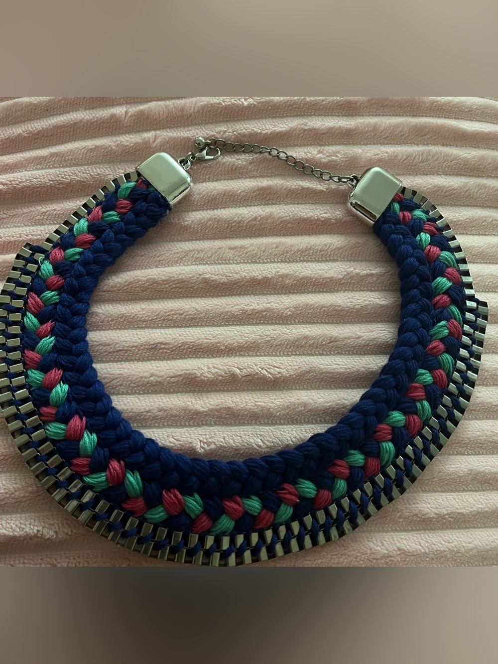 Braided Navy, Teal & Pink Statement Necklace